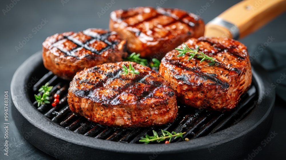 Grilled Meat Steaks on Barbecue Grill Plate Grilled Meat Steaks on Barbecue Grill Plate