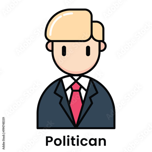 avatar character politican cartoon design style, Editable vector stroke outline