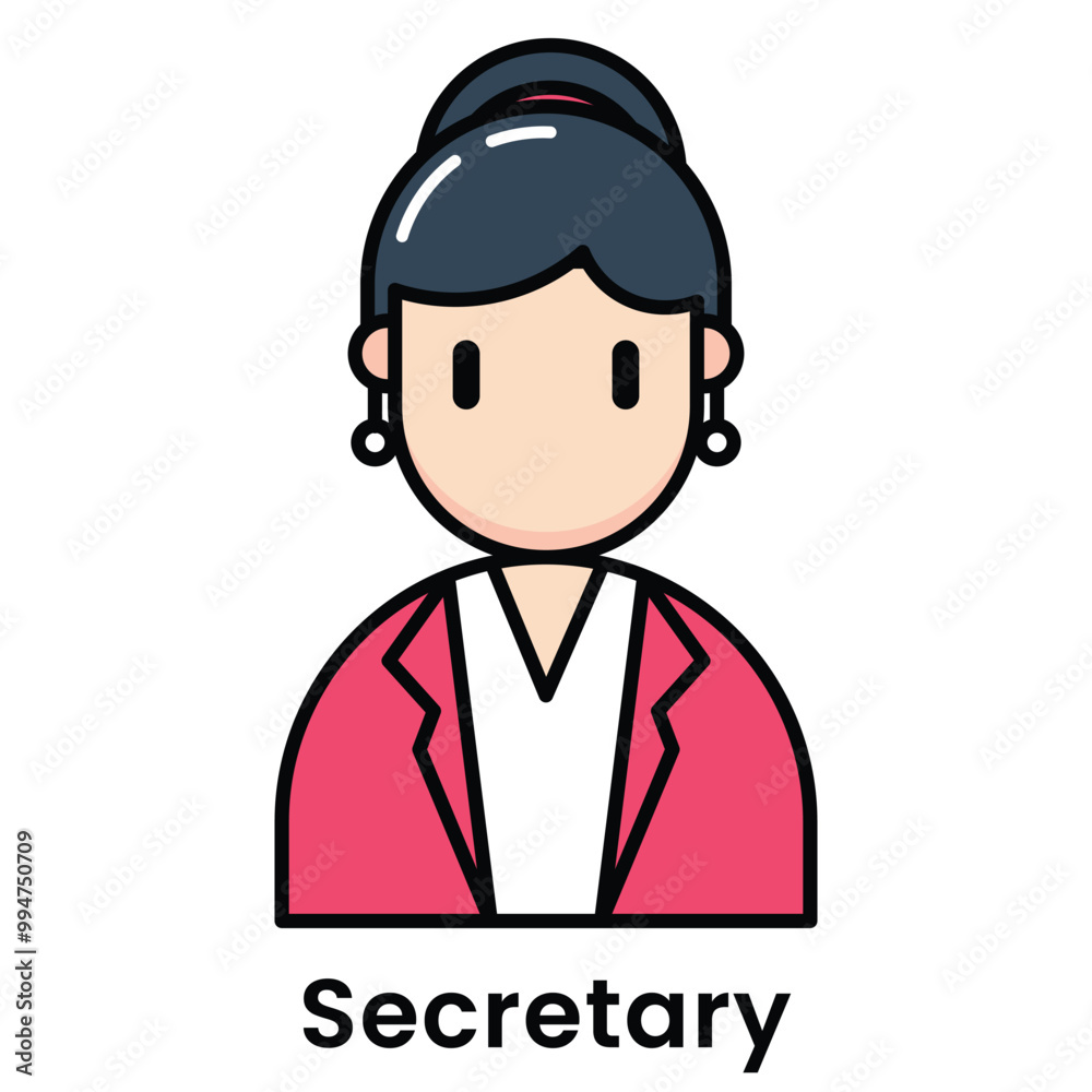 Secretary avatar character cartoon design style, Editable vector stroke outline Secretary avatar character cartoon design style, Editable vector stroke outline