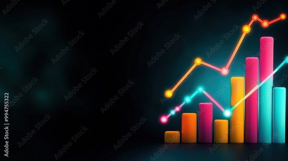 Abstract Neon Bar Chart and Trend Lines for Business Success Abstract Neon Bar Chart and Trend Lines for Business Success