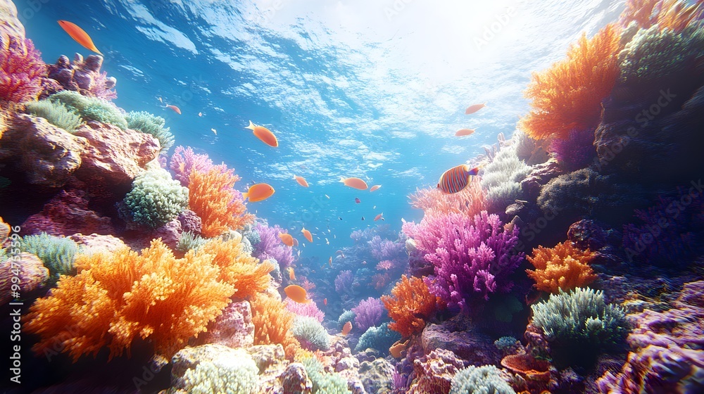 Underwater pictures of coral reefs surrounded by shimmering schools of fish Underwater pictures of coral reefs surrounded by shimmering schools of fish