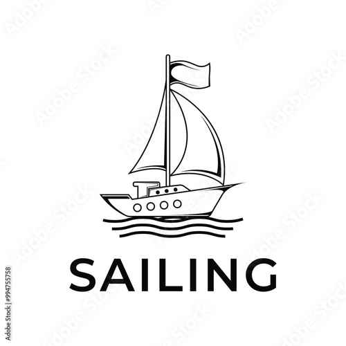 sailboat sailing ship logo design concept in sea ocean wave