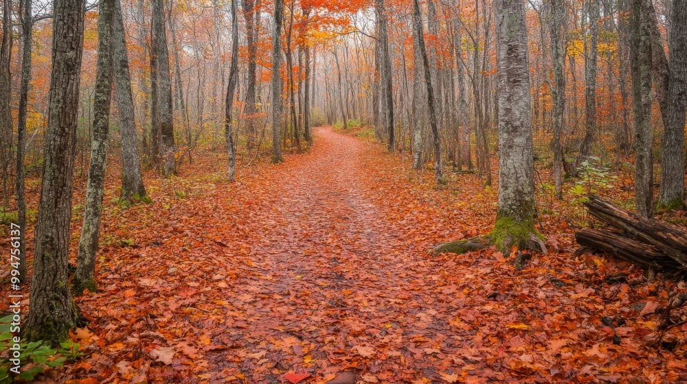 Forested Path Covered in Autumn Leaves Forested Path Covered in Autumn Leaves