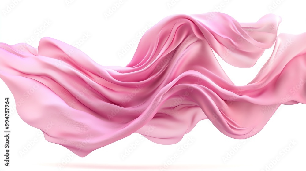 Flowing pink velvet fabric swirling in a dramatic shape, suspended in the air, crisp white background, floating pink fabric, luxurious texture concept, 3D illustration Flowing pink velvet fabric swirling in a dramatic shape, suspended in the air, crisp white background, floating pink fabric, luxurious texture concept, 3D illustration