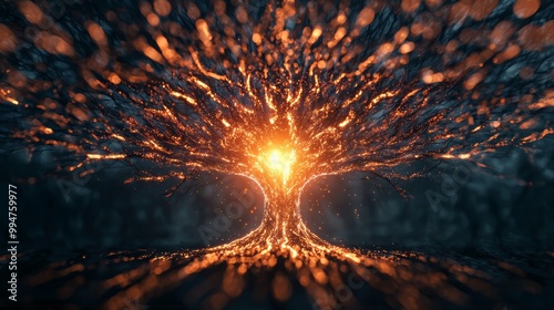 Pulsating Aura of a Tree in 3D Nature Illustration