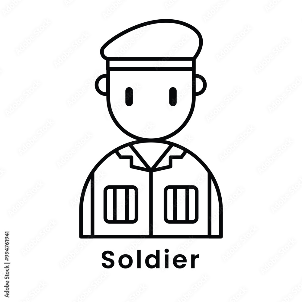 avatar character soldier cartoon design style, Editable vector stroke outline. avatar character soldier cartoon design style, Editable vector stroke outline.