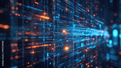 Wallpaper Mural Abstract digital grid with glowing lines and nodes representing data technology Torontodigital.ca