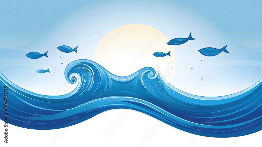 Serene Waves and Fish in a Tranquil Ocean Scene Serene Waves and Fish in a Tranquil Ocean Scene