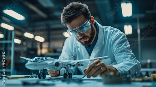 Engineer Working on Aircraft Model