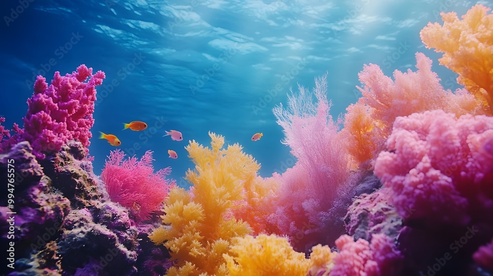 Naklejka premium Coral reef pictures surrounded by fish in vivid underwater environments
