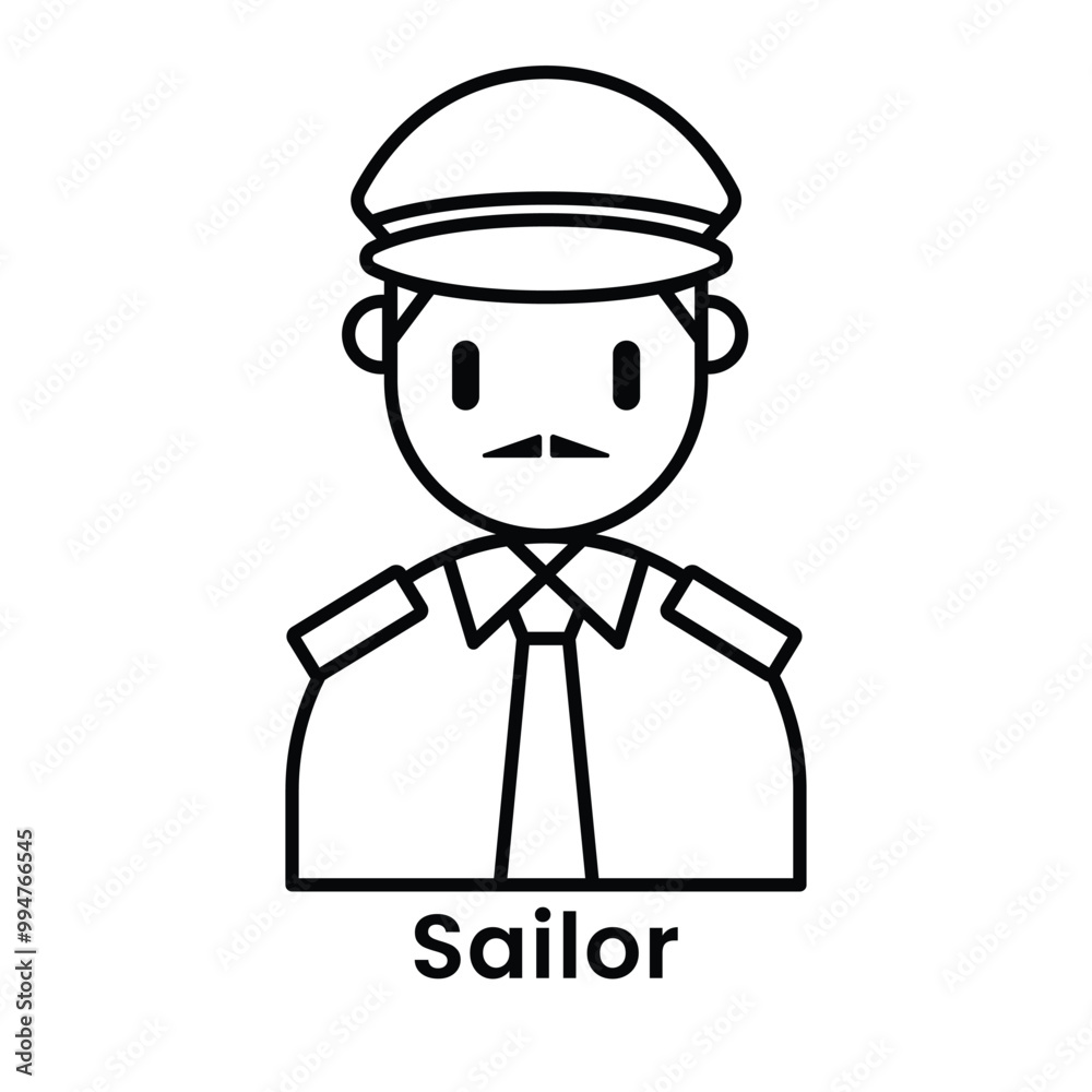 Sailor avatar character outline design style, Editable vector stroke outline Sailor avatar character outline design style, Editable vector stroke outline