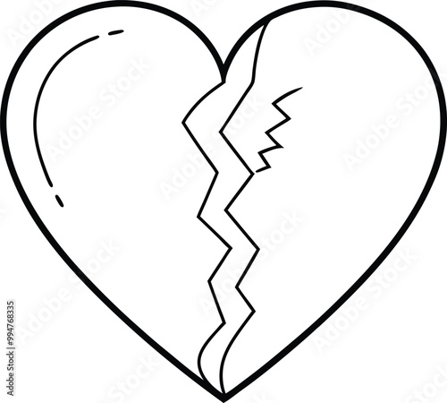 Line art Heart breaking silhouette vector icon, illustration on white background.