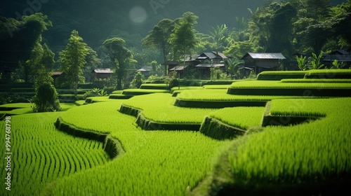 Green Rice Terraces in Southeast Asia photo