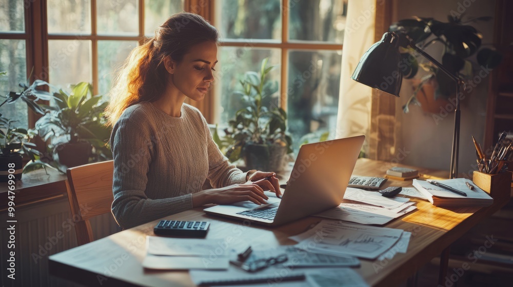 Woman Working on Laptop at Home Woman Working on Laptop at Home