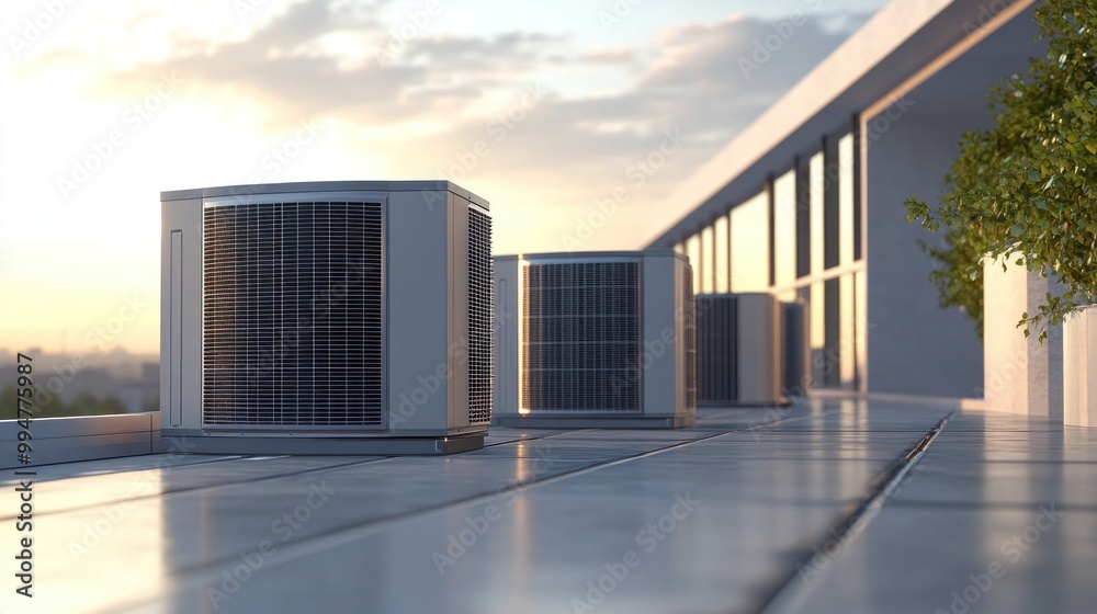 Obraz premium Modern External Air Conditioning Units on Rooftop