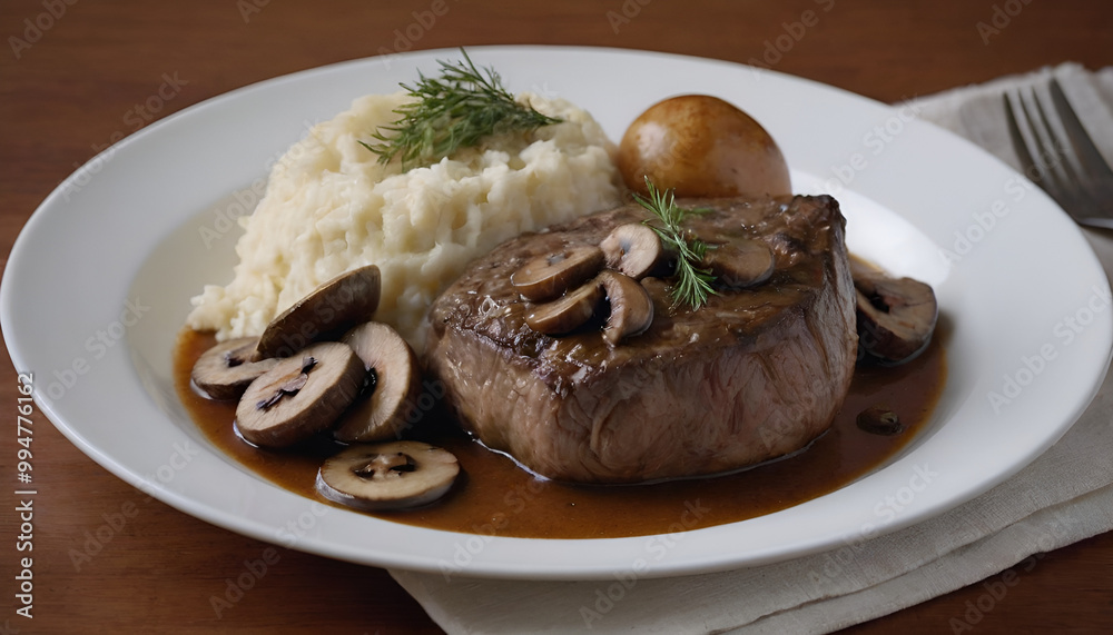 chuck pot roast with mushrooms, mashed potatoes and gravy chuck pot roast with mushrooms, mashed potatoes and gravy
