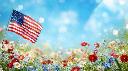American Flag Among Wildflowers