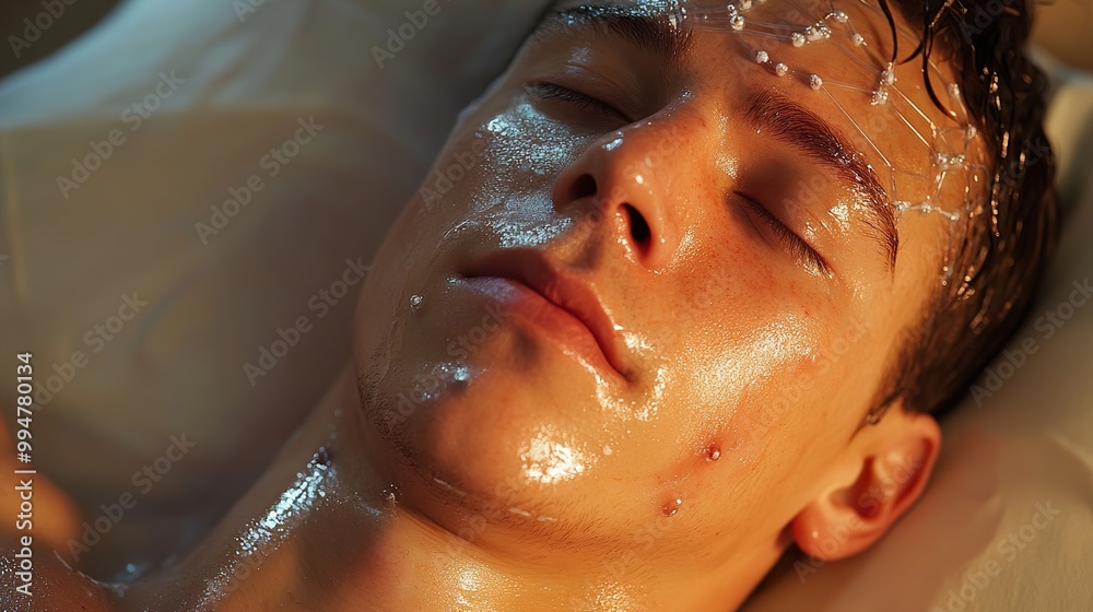 Close-Up Portrait of a Man Receiving a Facial Treatment Close-Up Portrait of a Man Receiving a Facial Treatment