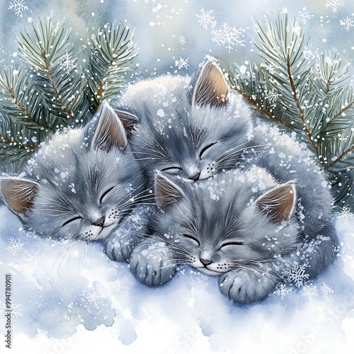 Winter Kittens Sleeping