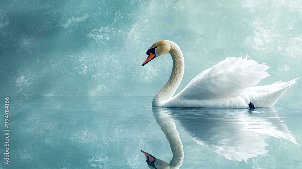 Fototapeta premium A swan is swimming in a body of water