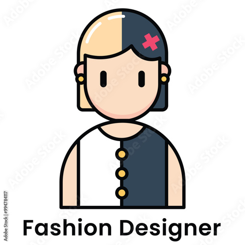 avatar character fashion designer cartoon design style, Editable vector stroke outline