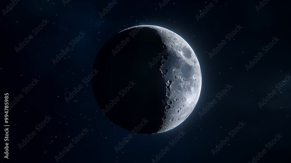 Obraz premium A crescent moon shines brightly against a dark night sky, illuminated by the distant sun.