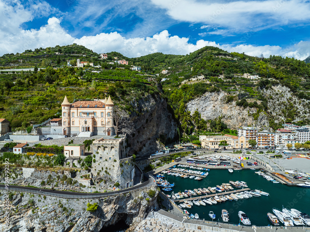 Obraz premium Maiori from a drone, Amalfi Coast, Salerno, Campania, Italy