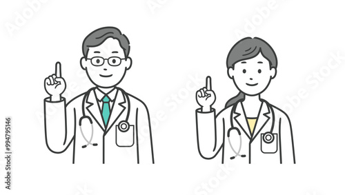 指差しをする医師男女の上半身イラスト
