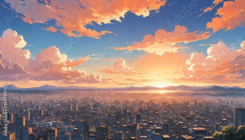 anime aesthetic beautiful sky background illustration