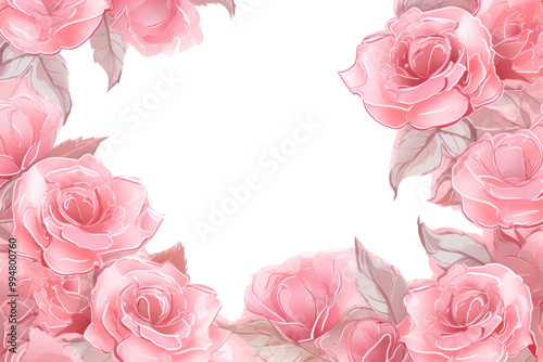 PNG Elegant pink rose frame, transparent background