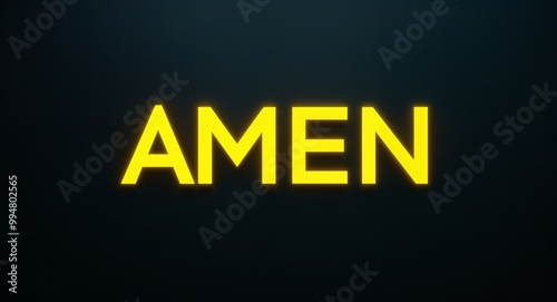 amen word lettering with yellow glow on plain black dark background photo