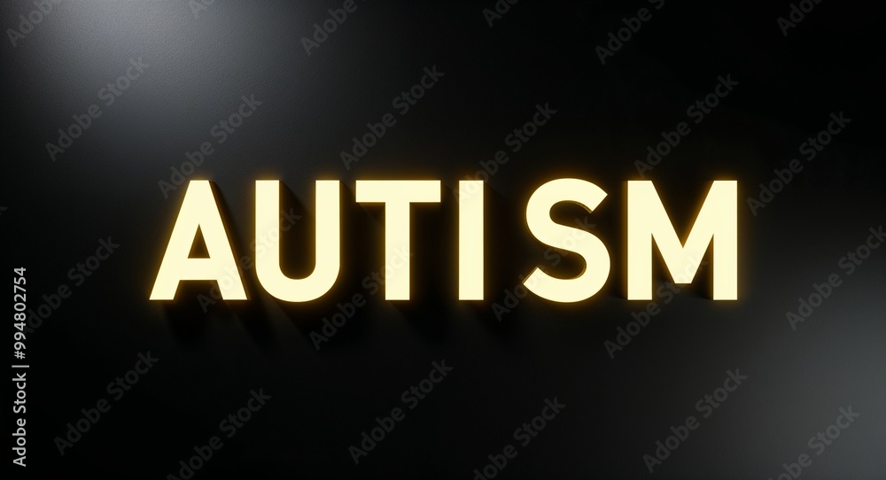 autism word lettering with yellow glow on plain black dark background autism word lettering with yellow glow on plain black dark background