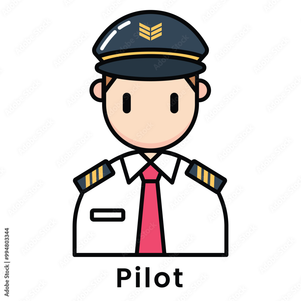 Pilot avatar character cartoon design style, Editable vector stroke outline Pilot avatar character cartoon design style, Editable vector stroke outline