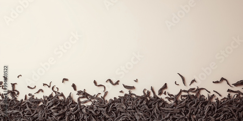 an elegant display of earl grey tea leaves arranged beautifully, conveying a simple and clean aesthetic
