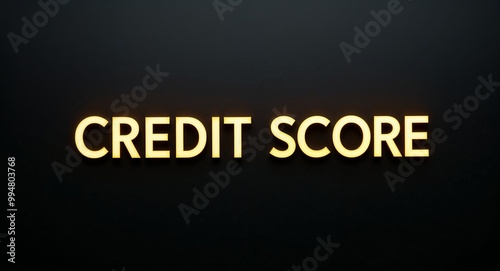 Credit score word lettering with yellow glow on plain black dark background