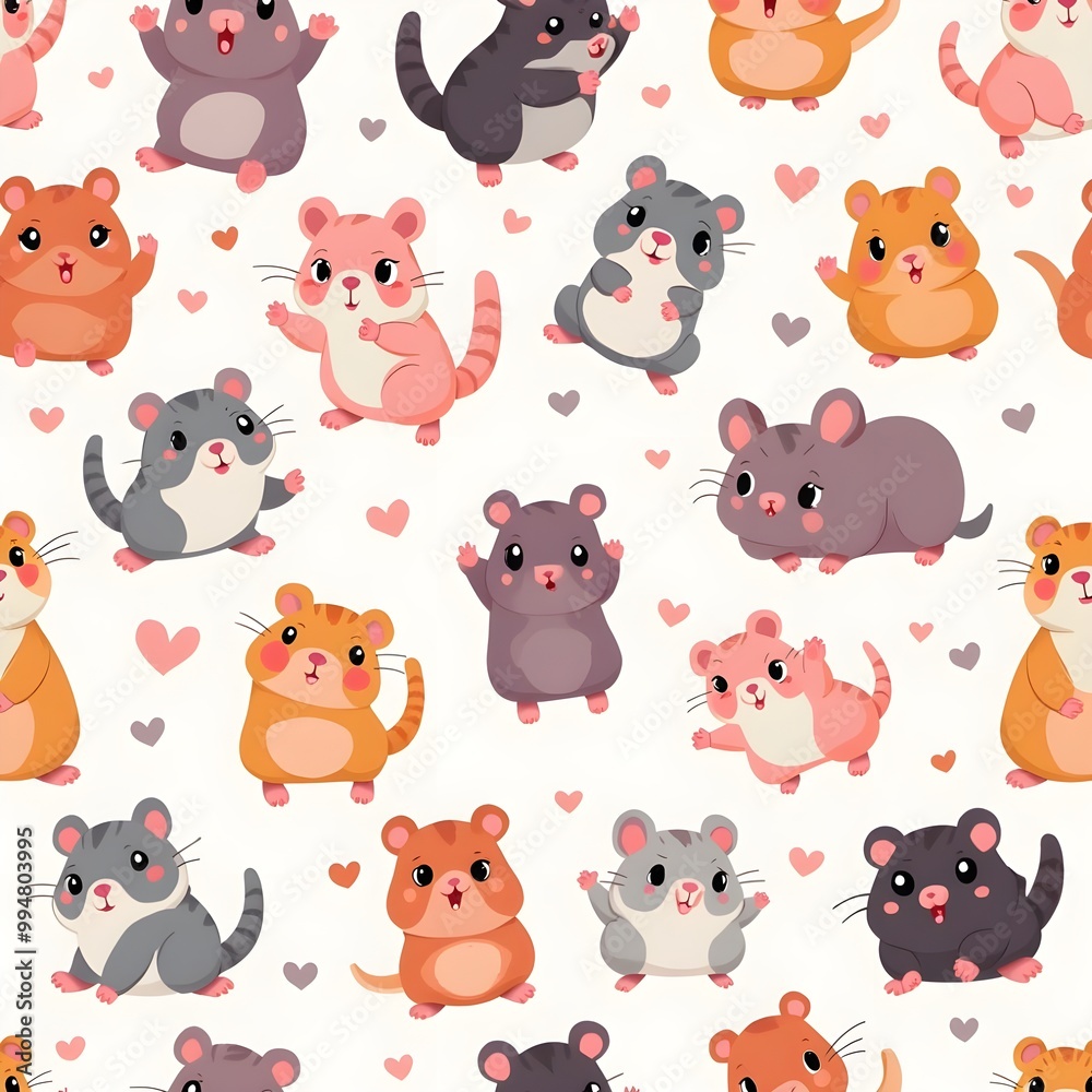 seamless pattern with a cute hamster animals. Generative ai seamless pattern with a cute hamster animals. Generative ai