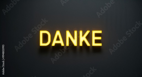 danke word lettering with yellow glow on plain black dark background