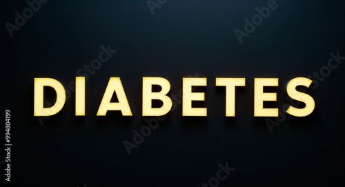 diabetes word lettering with yellow glow on plain black dark background