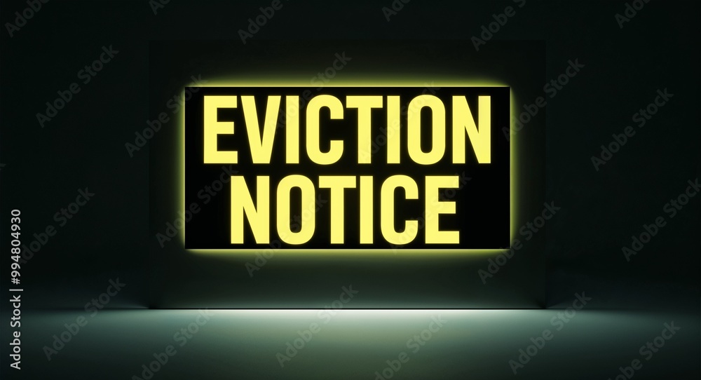 eviction notice word lettering with yellow glow on plain black dark background eviction notice word lettering with yellow glow on plain black dark background