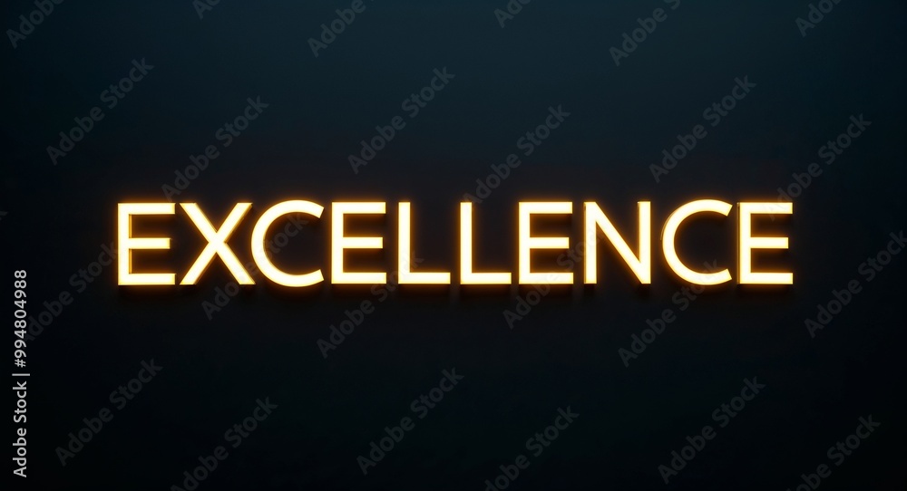 excellence word lettering with yellow glow on plain black dark background excellence word lettering with yellow glow on plain black dark background