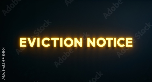 eviction notice word lettering with yellow glow on plain black dark background