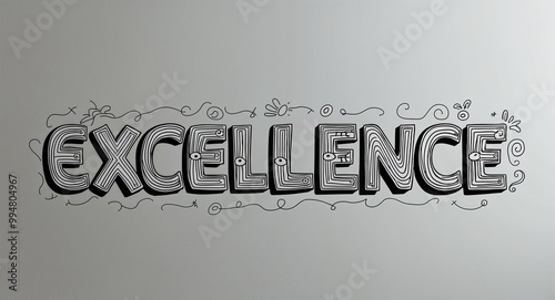 excellence word lettering with groovy doodles drawing design on plain white background