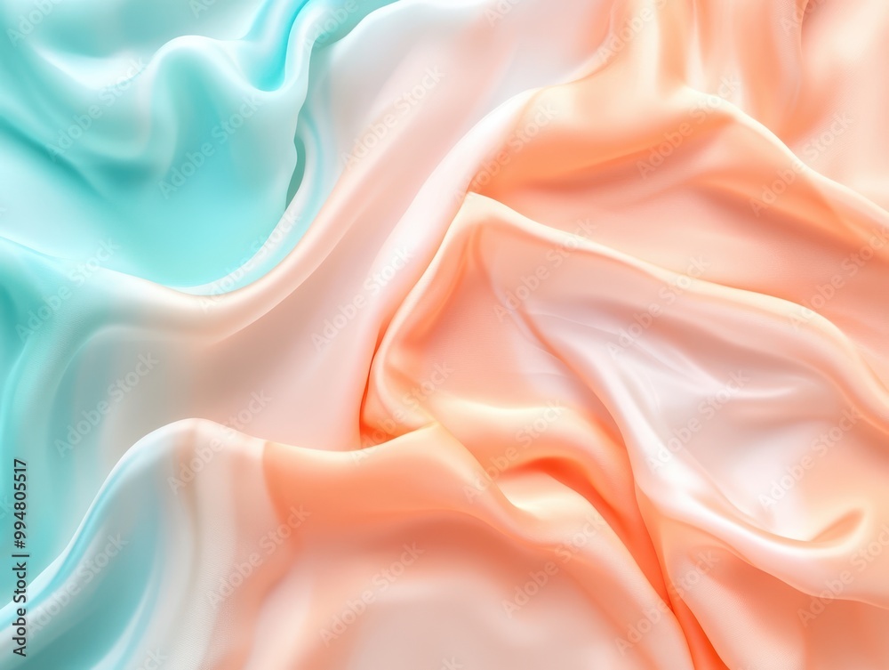 flowing liquid-like waves in pastel peach and turquoise, the serene and fluid movement.
