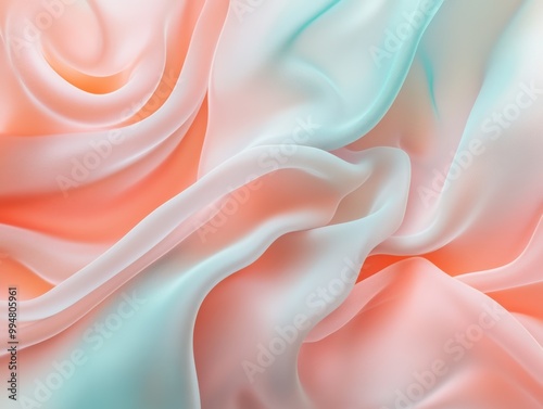 flowing liquid-like waves in pastel peach and turquoise, the serene and fluid movement.