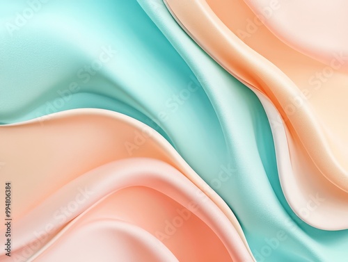 flowing liquid-like waves in pastel peach and turquoise, the serene and fluid movement.