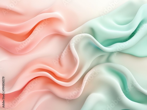 flowing liquid-like waves in pastel peach and turquoise, the serene and fluid movement.