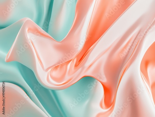 flowing liquid-like waves in pastel peach and turquoise, the serene and fluid movement.
