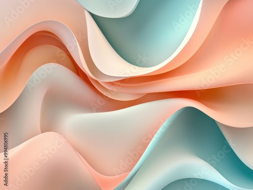 flowing liquid-like waves in pastel peach and turquoise, the serene and fluid movement.