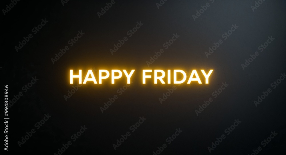 Obraz premium happy Friday word lettering with yellow glow on plain black dark background