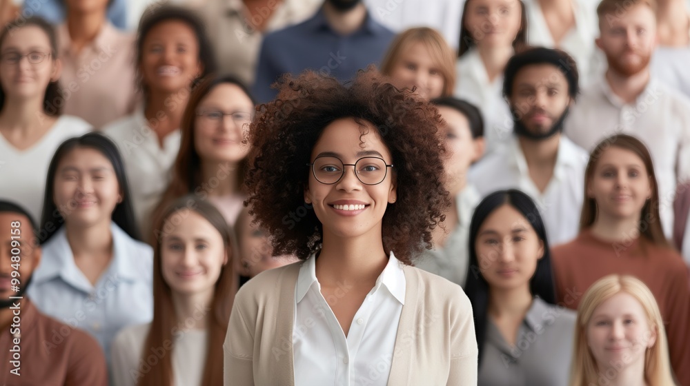 Diverse Group of Happy Young Professionals Standing Together, Confident Employee Smiling in Front, Teamwork Concept - Photograph Diverse Group of Happy Young Professionals Standing Together, Confident Employee Smiling in Front, Teamwork Concept - Photograph